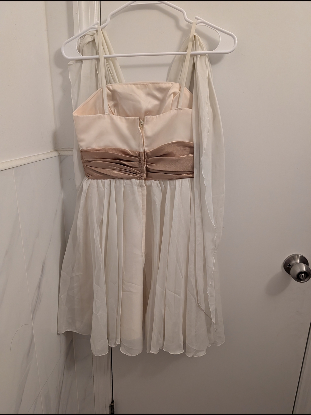 Ivory Chiffon Cocktail Dress with Satin Waistband - Picture 8 of 9